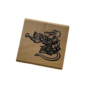 Vintage Wood Block Rubber Stamp Hamilton Arts Mouse Water Can